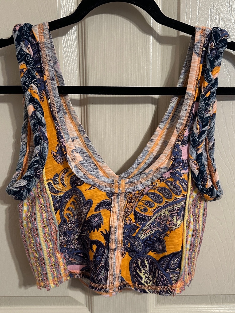 Free People Izabella Paisley V-Neck Crop Top, Orange & Purple w MultiColor, Sz S - Picture 4 of 11